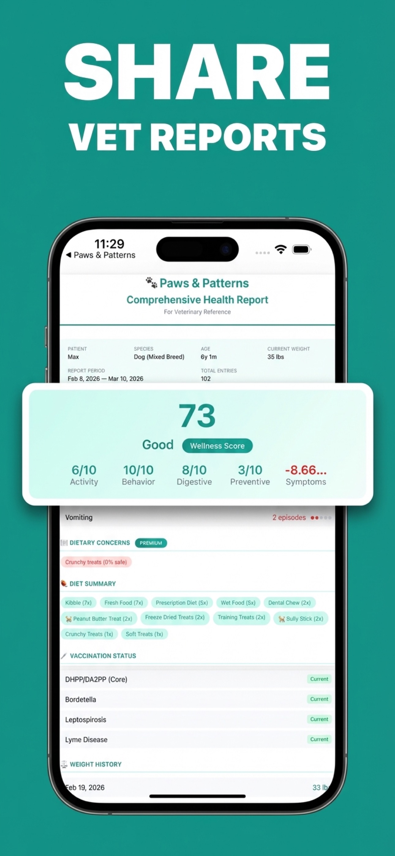Share Vet Reports — Paws & Patterns screenshot